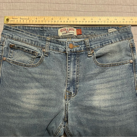 Hudson & Barrow Jeans Men's 32x31 Slim Stretch Blue Denim Whiskered Pants - Picture 4 of 9